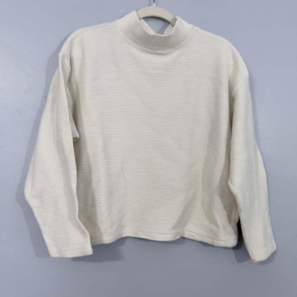 Madewell Mock Neck Sweater Size M Ivory Cotton Ribbed with pockets